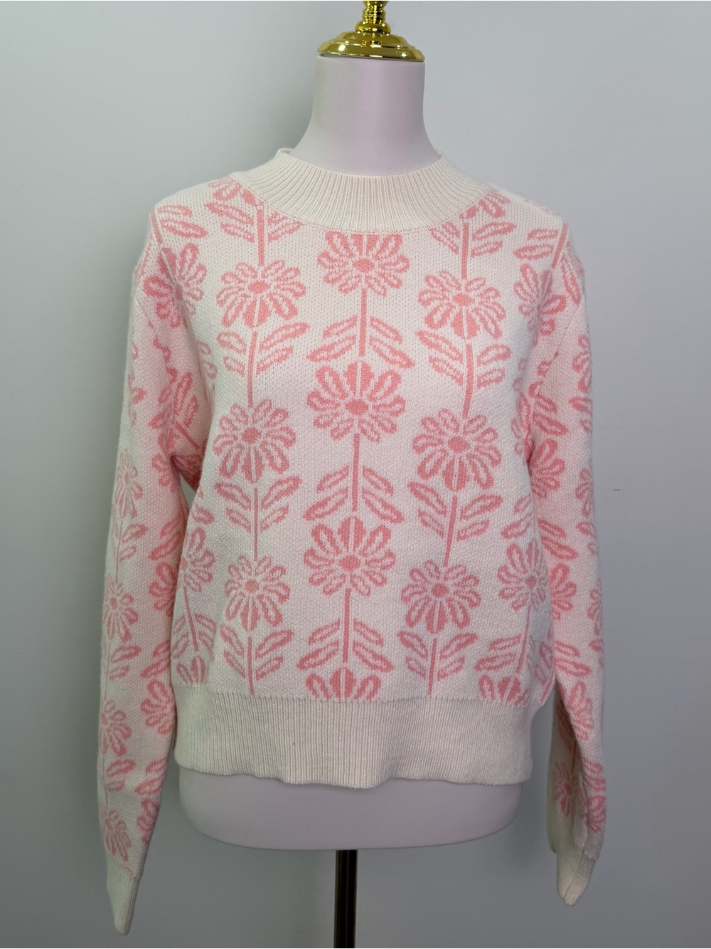 &merci Women's Size L Apolline Floral Apricot Crush Knit Sweater Pink Cream